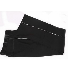 Black side ribbon with diamond boys kids children rhinestones performance competition professional gymnastics latin ballroom dance dancing pants for man 